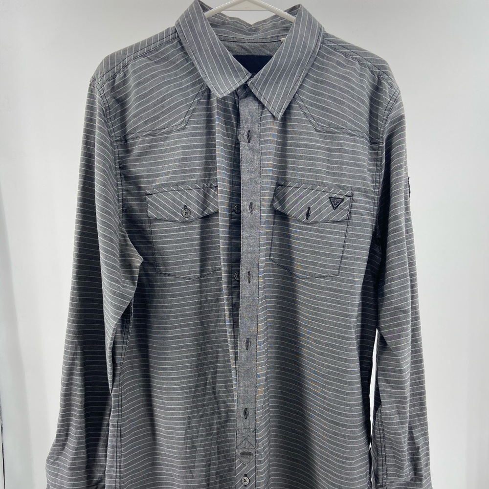 Guess Gray White Stripe Long Sleeve Button Down